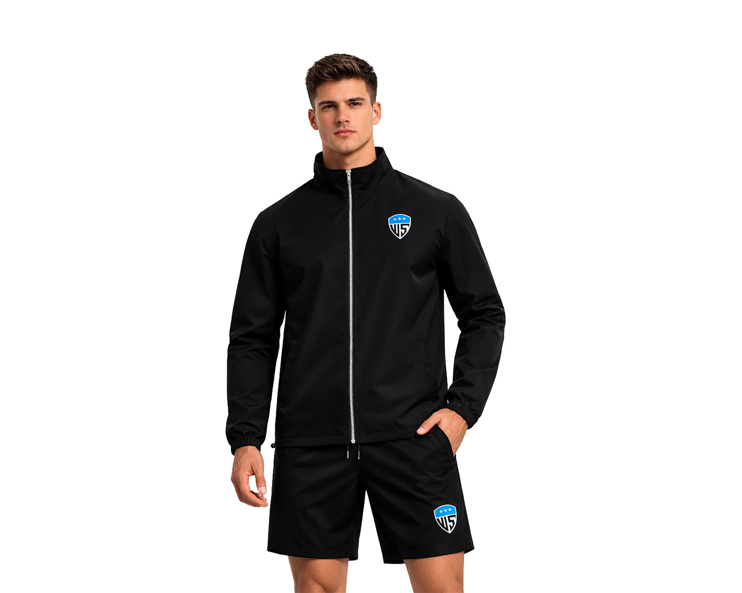 Men's Lightweight Windbreaker Tracksuit Set - Full-Zip Jacket & Shorts Activewear