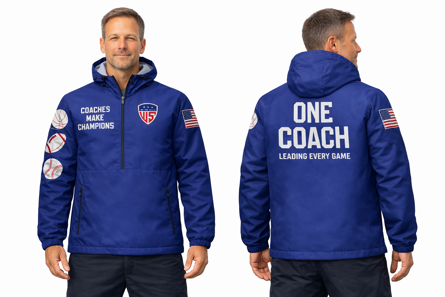 Men’s lightweight windbreaker coach jacket with hood and pockets