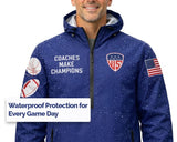 Coach sideline windbreaker jacket with adjustable hood and hem