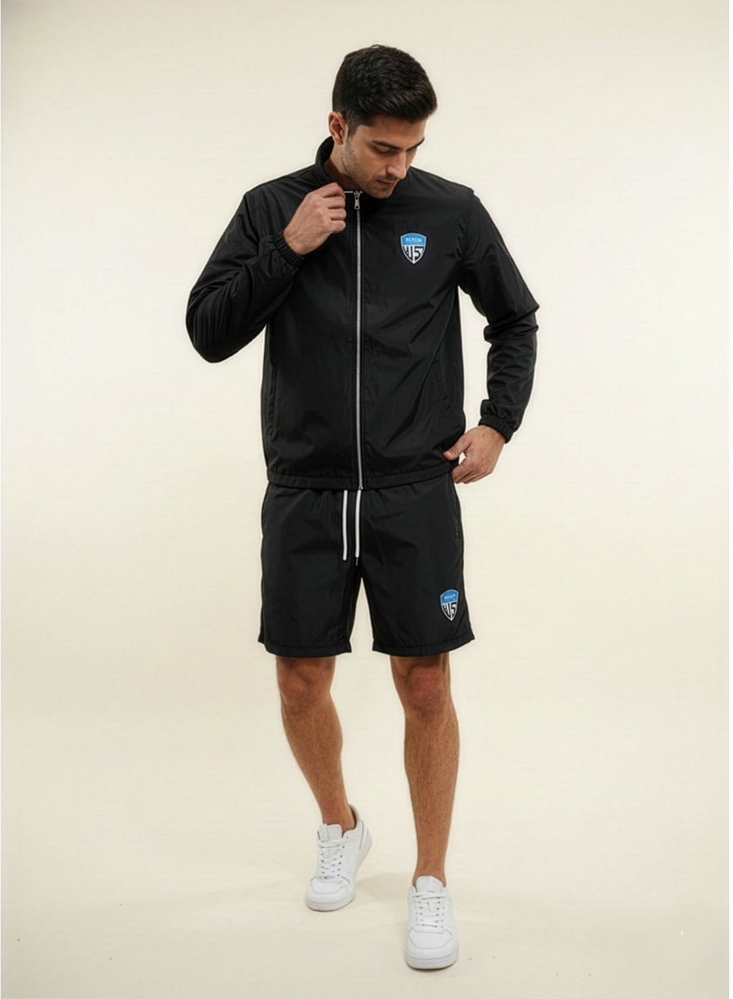 Men's Lightweight Windbreaker Tracksuit Set - Full-Zip Jacket & Shorts Activewear