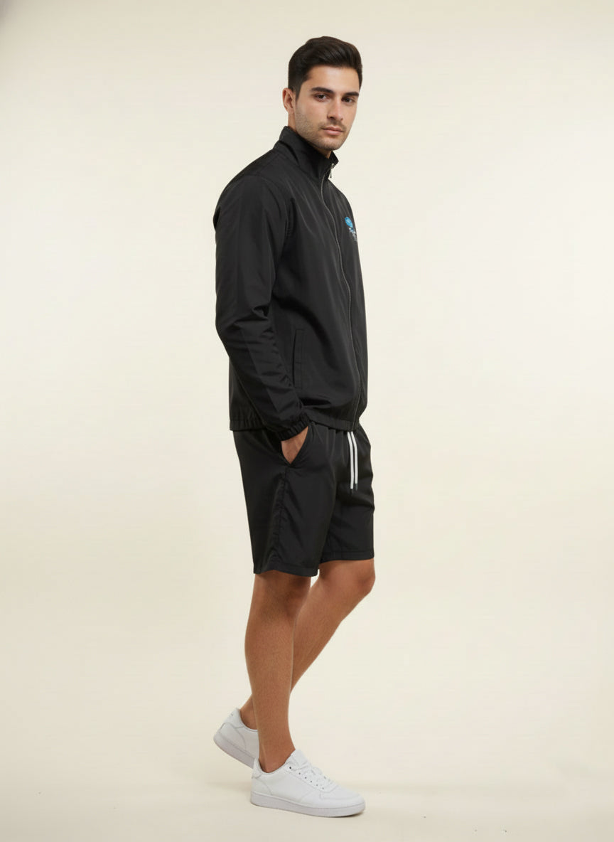 Men's Lightweight Windbreaker Tracksuit Set - Full-Zip Jacket & Shorts Activewear
