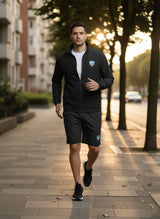 Men's Lightweight Windbreaker Tracksuit Set - Full-Zip Jacket & Shorts Activewear