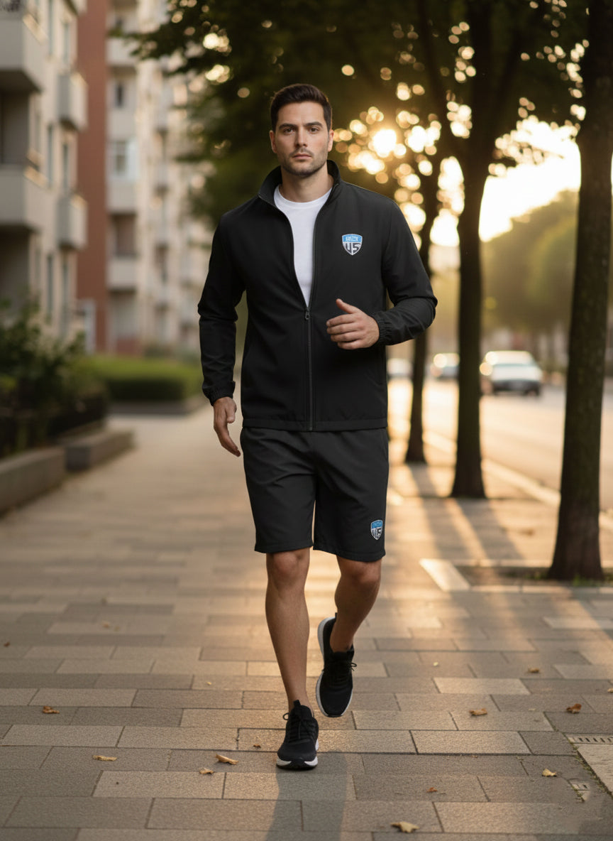 Men's Lightweight Windbreaker Tracksuit Set - Full-Zip Jacket & Shorts Activewear