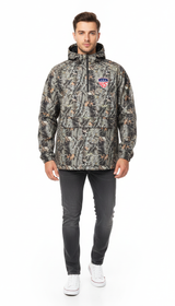 Men's Camouflage Anorak Windbreaker Jacket - Half-Zip Hooded Pullover Coat