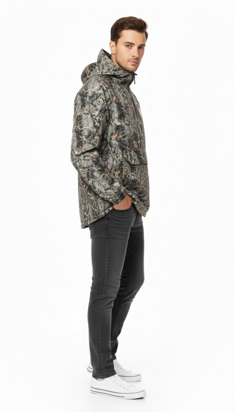 Men's Camouflage Anorak Windbreaker Jacket - Half-Zip Hooded Pullover Coat