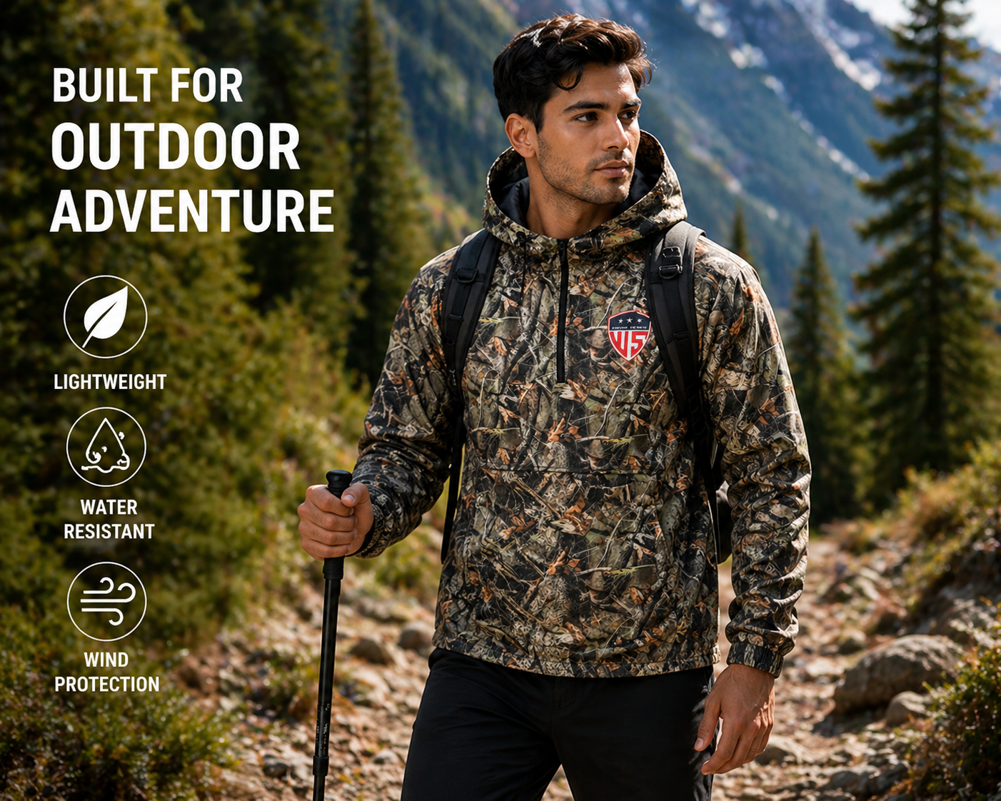 Men's Windbreaker Jacket - Half-Zip Hooded Pullover Coat