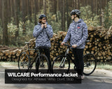 Half zip detail on men’s camo windbreaker rain jacket showing durable water resistant zipper