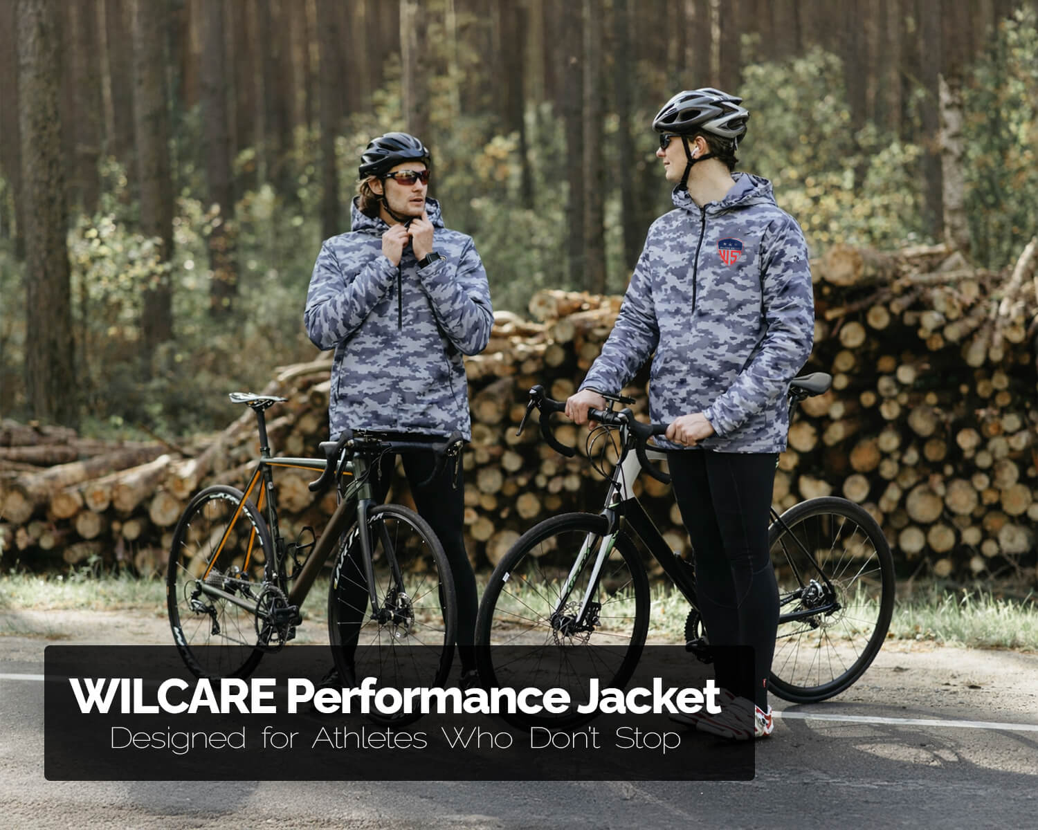 Half zip detail on men’s camo windbreaker rain jacket showing durable water resistant zipper