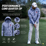 Men wearing camo rain jacket lightweight windbreaker during outdoor running and hiking activity