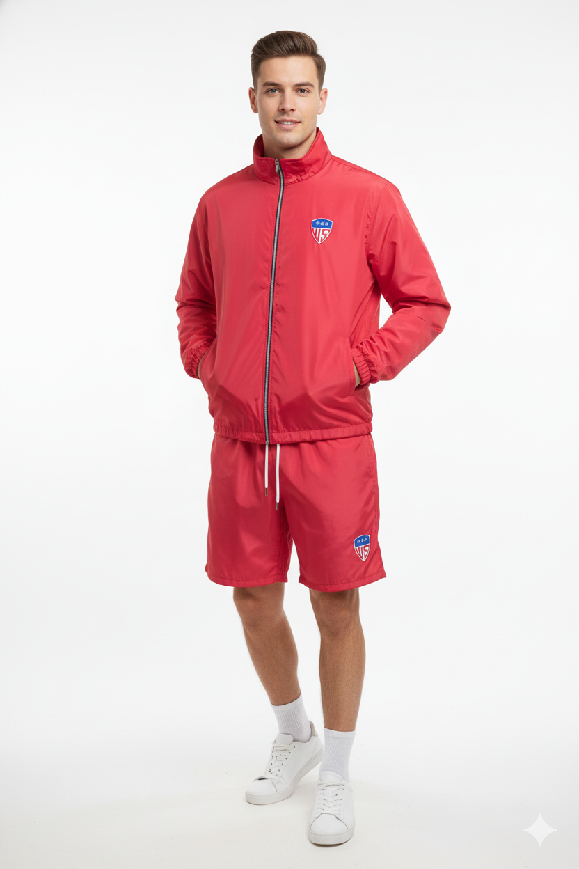 Elite Performance Track Set | Lightweight Red Windbreaker Jacket & Athletic Shorts