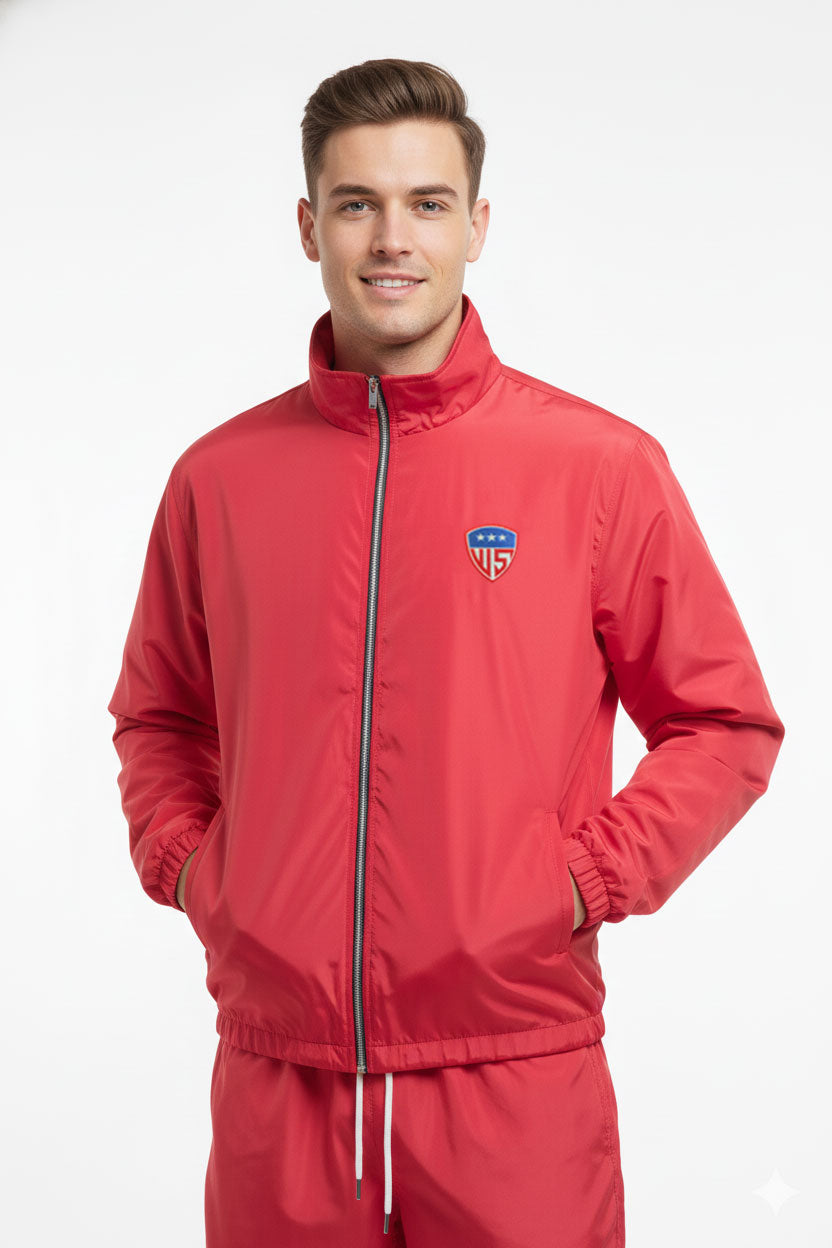 Elite Performance Track Set | Lightweight Red Windbreaker Jacket & Athletic Shorts