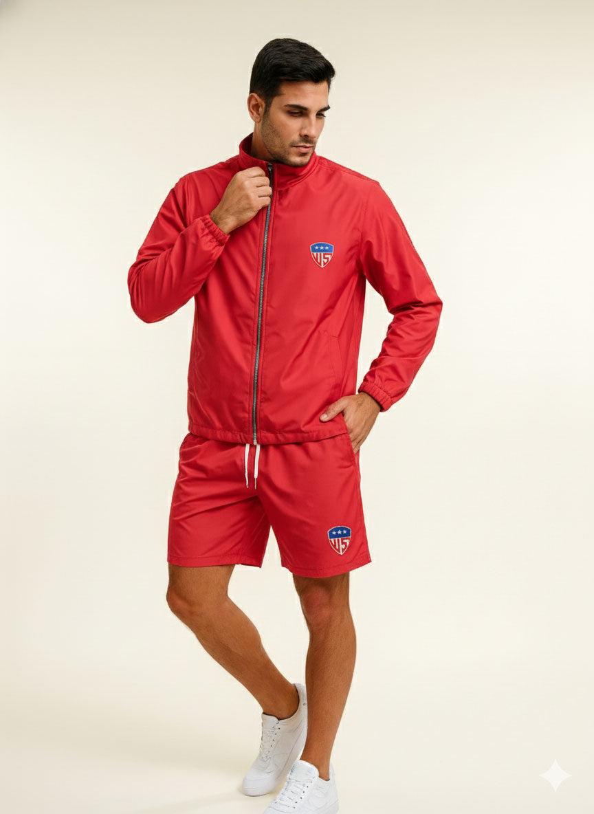 Elite Performance Track Set | Lightweight Red Windbreaker Jacket & Athletic Shorts