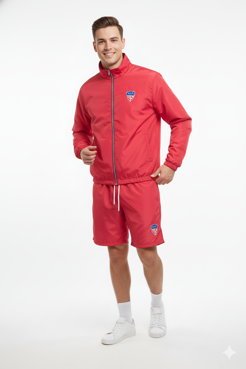 Elite Performance Track Set | Lightweight Red Windbreaker Jacket & Athletic Shorts