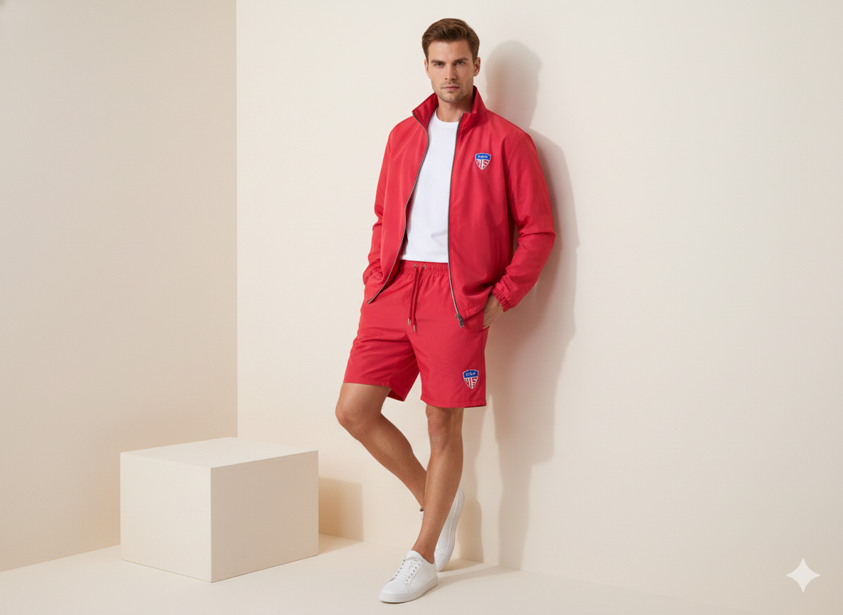 Elite Performance Track Set | Lightweight Red Windbreaker Jacket & Athletic Shorts
