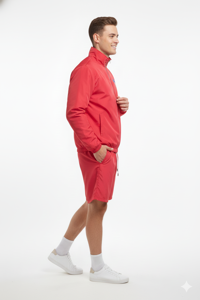 Elite Performance Track Set | Lightweight Red Windbreaker Jacket & Athletic Shorts