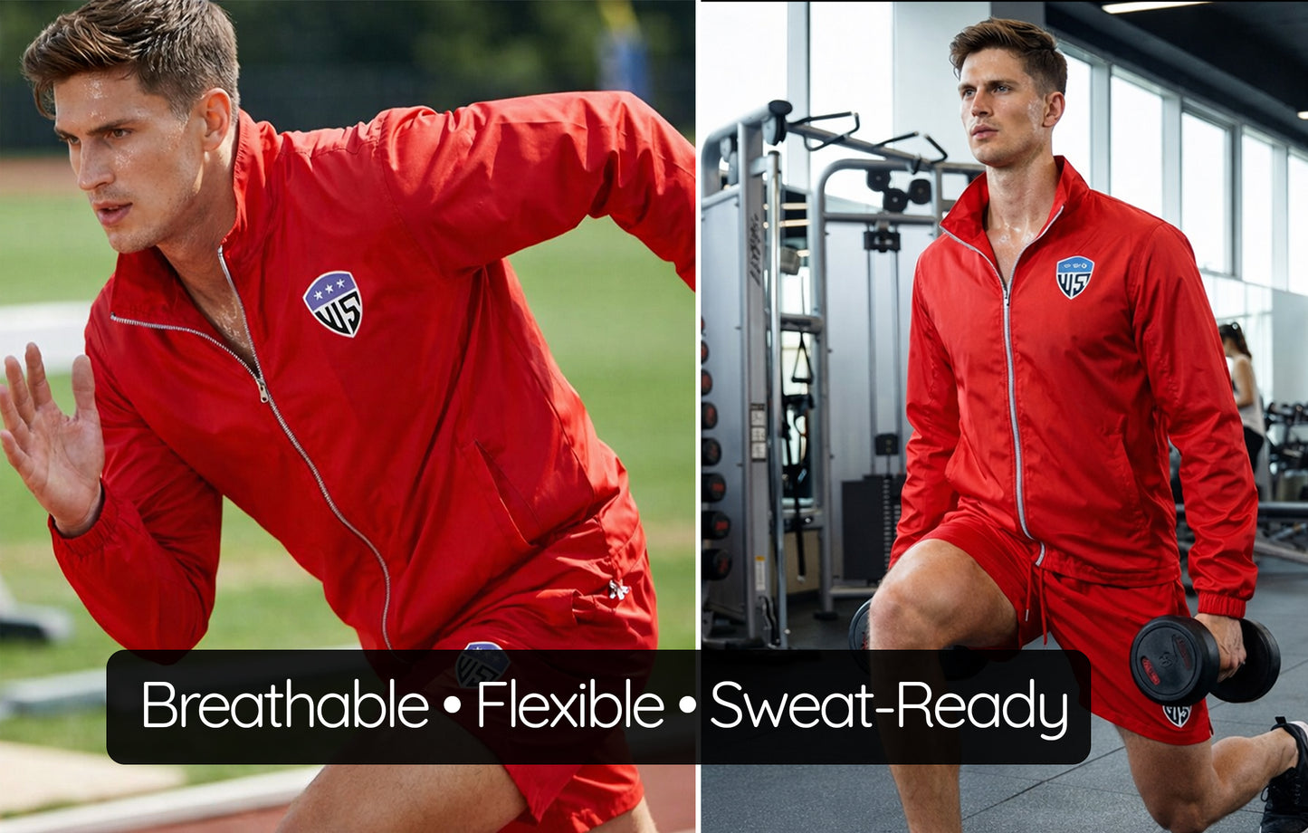 Elite Performance Track Set | Lightweight Red Windbreaker Jacket & Athletic Shorts