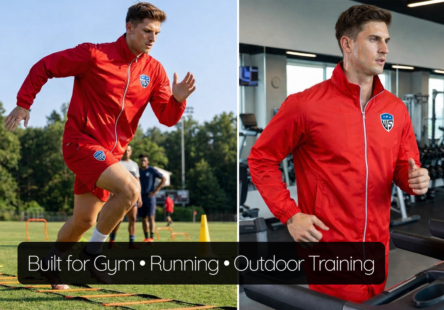Elite Performance Track Set | Lightweight Red Windbreaker Jacket & Athletic Shorts