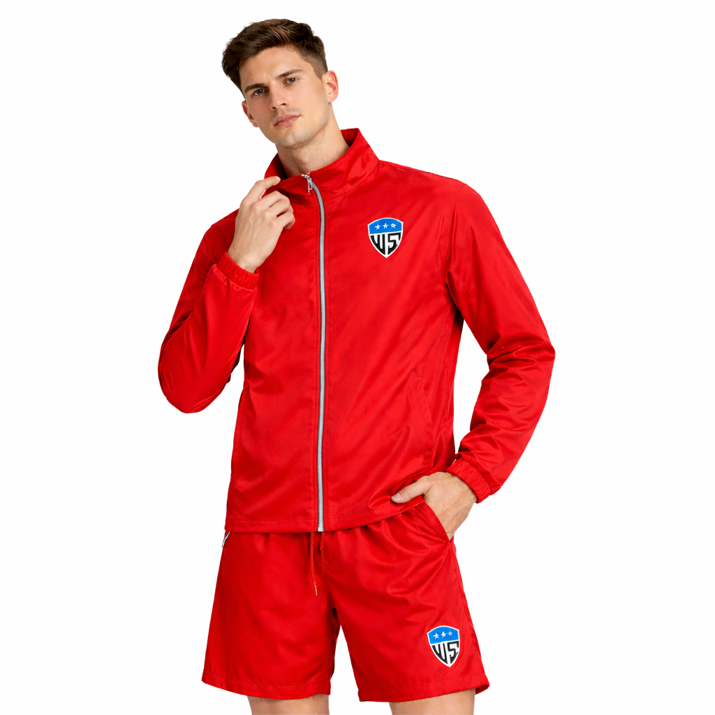 Elite Performance Track Set | Lightweight Red Windbreaker Jacket & Athletic Shorts