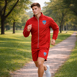 Elite Performance Track Set | Lightweight Red Windbreaker Jacket & Athletic Shorts