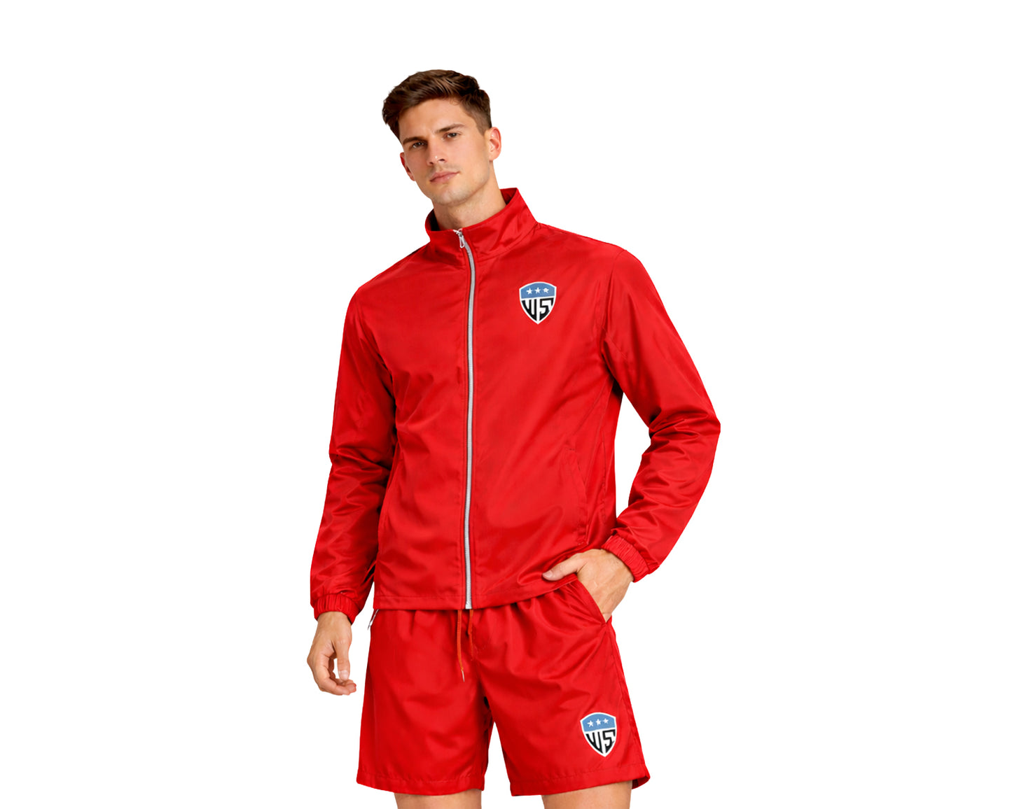 Elite Performance Track Set | Lightweight Red Windbreaker Jacket & Athletic Shorts
